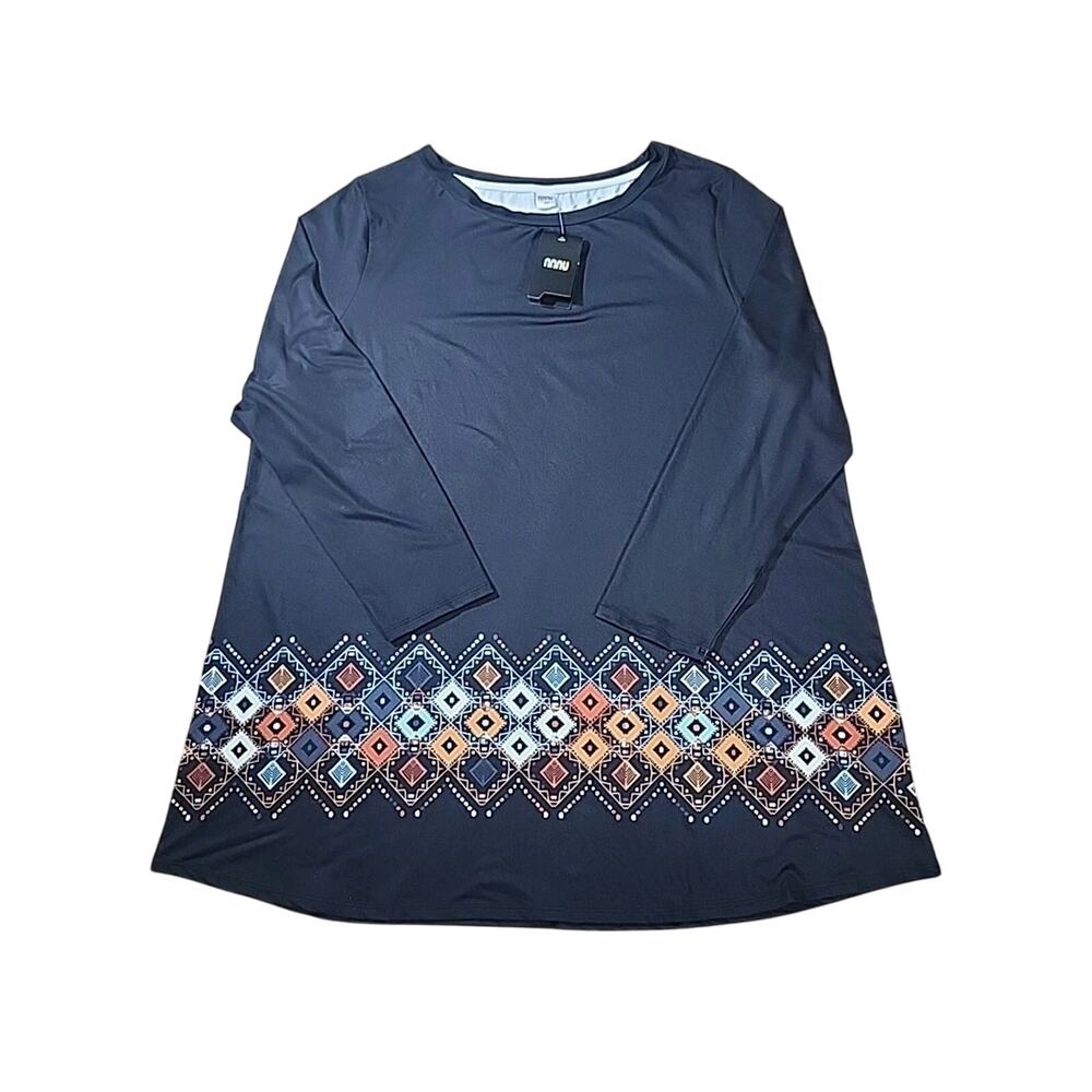 NWT Nanu Womens Dress Tunic 2X Round Neck Long Sleeve Stretch Aztec Tribal